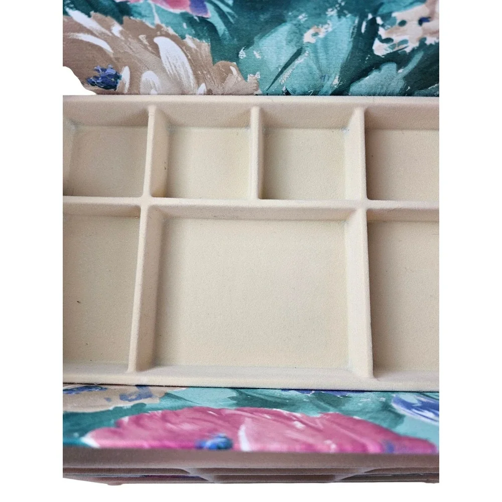 Floral Fabric Jewelry‎ Box with Tray Organizer - Vintage Style Storage Case